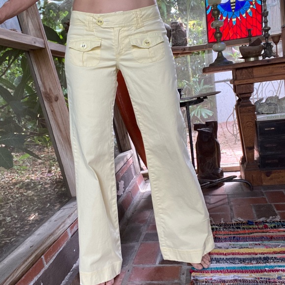 Nori Pants - Nori vintage light yellow wide leg low rise cotton pants. Size 5